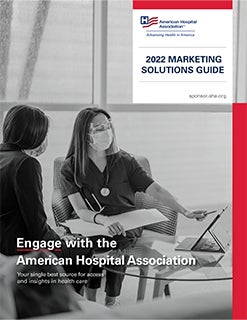 2021 AHA Marketing Solutions Guide cover. Engage with the American Hospital Association.