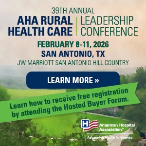 39th Annual AHA Rural Health Care Leadership Conference. February 8-11, 2026. San Antonio, Texas. Learn more. Learn how to received free registration by attending the Hosted Buyer Forum.